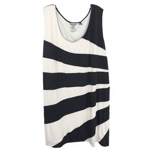 Catherines Plus Sz 26W 28W Dress 3X Black White Midi Shift Stripe Sleeveless 186
